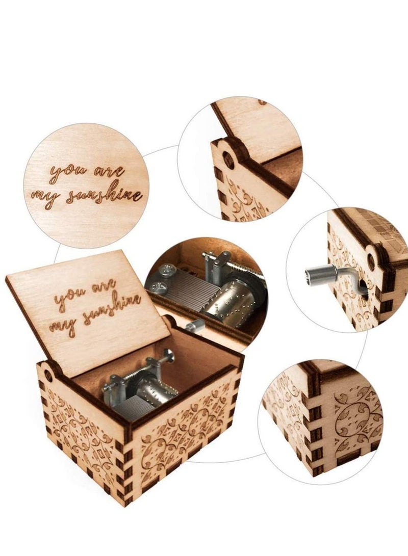 Vintage Wooden Music Box with Hand Crank - Engraved "You Are My Sunshine" - Perfect Gift for Weddings, Birthdays, and Valentine's Day for Loved Ones and Children  - Image 5