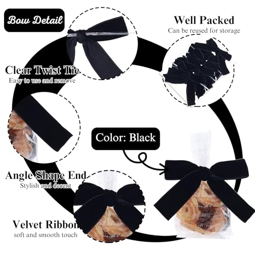 DHFLYDH Velvet Bows Christmas Bows Twist Tie Bows 12 PCS Premade Bows for Christmas Tree,Wreaths, Gift Basket, Spring Decor, Gift Wrapping, Swag, Wedding (Black) - Image 3