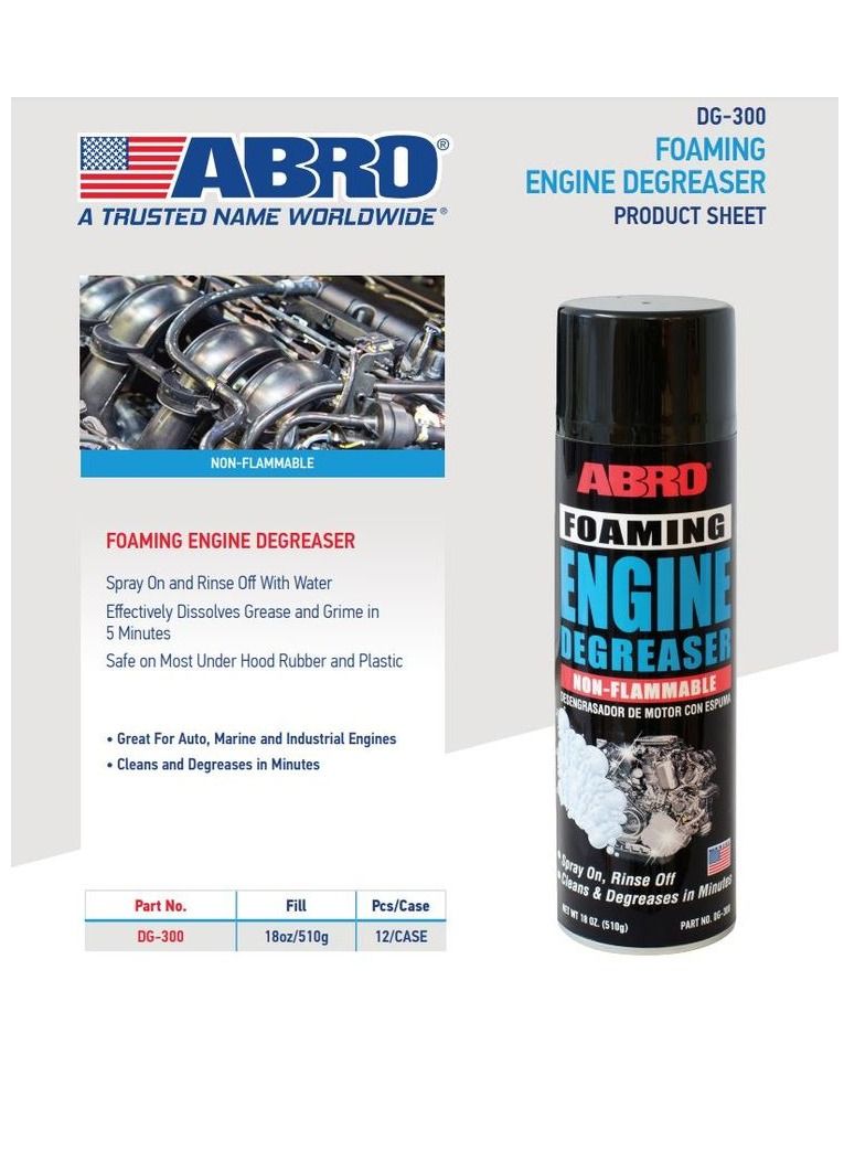 Abro Foaming Engine Degreaser Cleans Engine Foam Greaser 510g