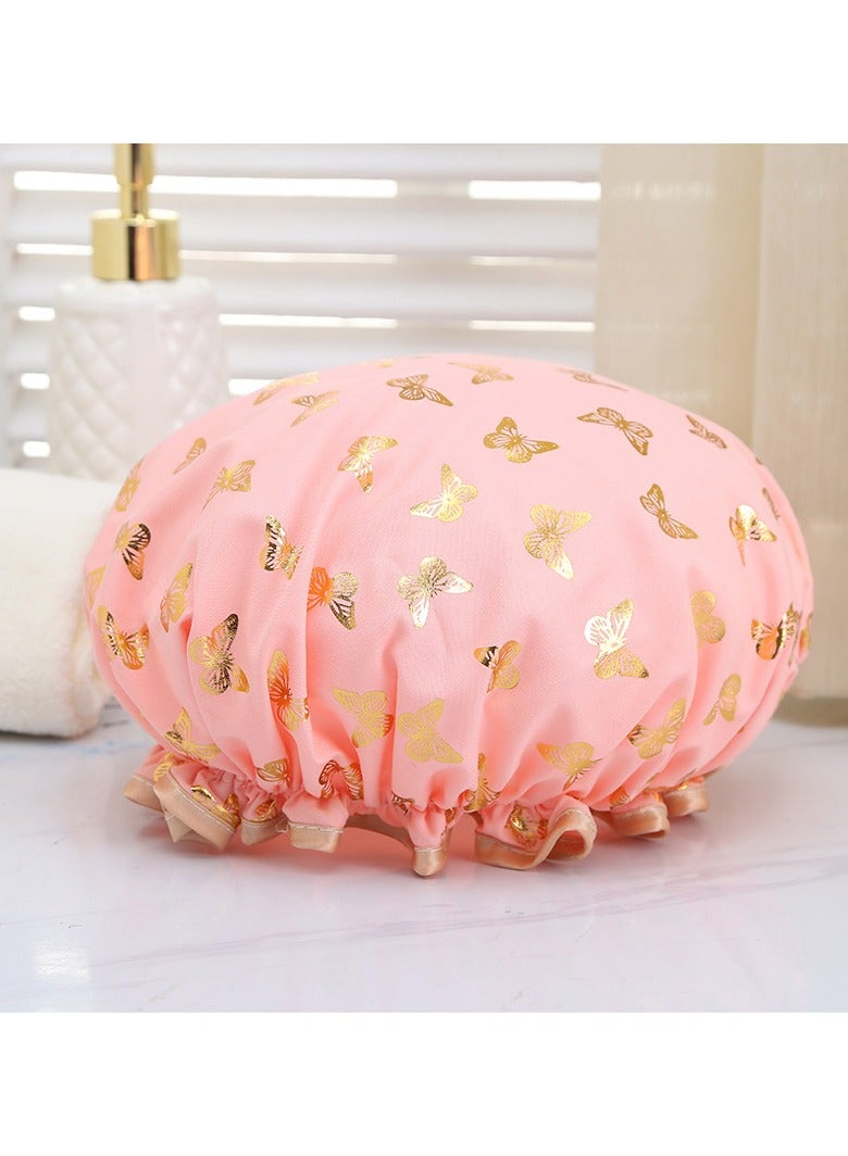 Goolsky 1PC Double Layer Shower Cap, Butterfly Print Double Waterproof Layers Head Cover, Reusable Hair Caps For Hair Protection, Oil-proof, Suitable For Home & Travel ﻿ - Image 3