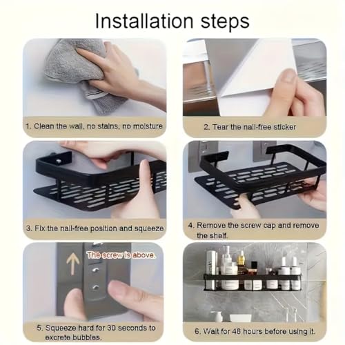 DODGE 'N WOLVES Pack of 2, Self Adhesive Bathroom Shelf for Wall Shelf Organizer Wall Mounted Aluminum Bathroom Shelves Rack Holder Stand Bathroom Accessories Organiser Without Drill - Lightweight - Image 5