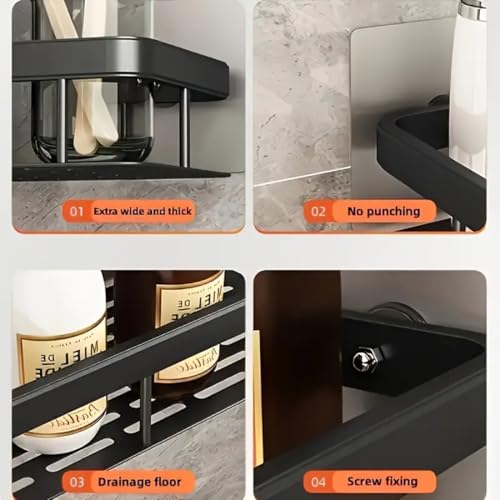 DODGE 'N WOLVES Pack of 2, Self Adhesive Bathroom Shelf for Wall Shelf Organizer Wall Mounted Aluminum Bathroom Shelves Rack Holder Stand Bathroom Accessories Organiser Without Drill - Lightweight - Image 4