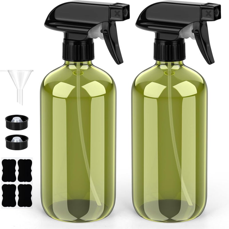 Bontip Glass Spray Bottle, Amber Glass Spray Bottle Set & Accessories for Non-toxic Window Cleaners Aromatherapy Facial hydration Watering Flowers Hair Care (2 Pack/16oz) (Amber), Olive Green, 16 - Image 1