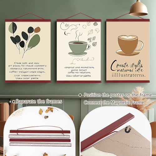 Artmag 2 Pack Magnetic Poster Hanger Frame, 20x28 20x30 20x26 Light Wood Wooden Magnet Canvas Artwork Print Dowel Poster Hangers Frames Hanging Kit (Mahogany, 20",2 Packs) - Image 3