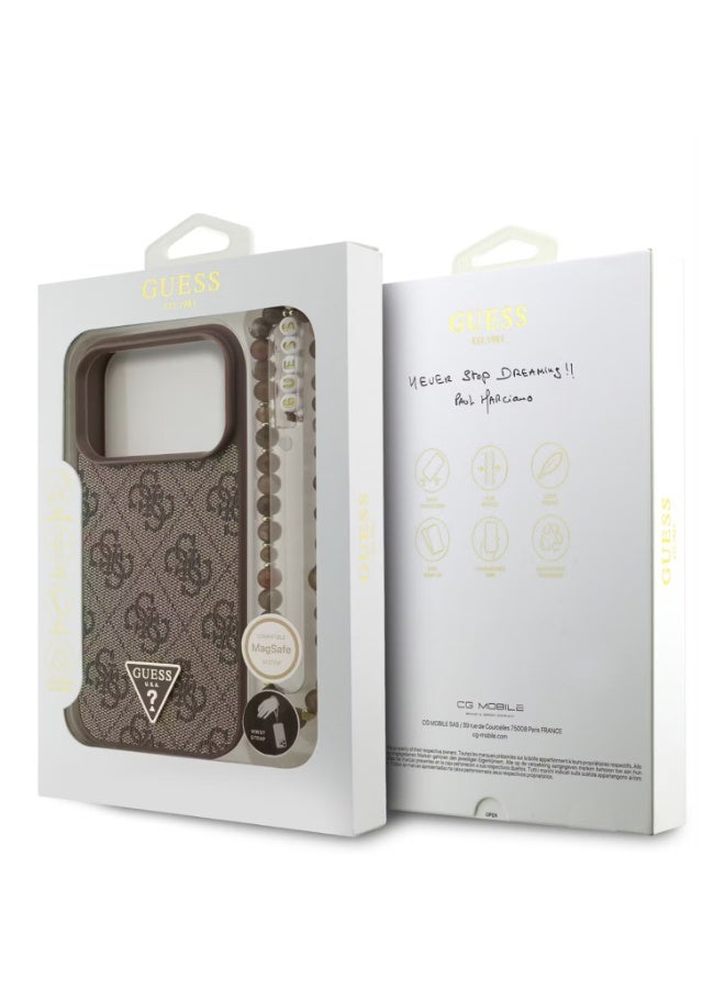 GUESS Guess MagSafe 4G PU Leather Case with Small 4G Logo & Wrist Strap for iPhone 17 Pro Max, Drop Protection, Slim Profile, Easy Snap-On, Sustainable Packaging, Comfortable Grip, Lightweight Design - Brown - Image 1