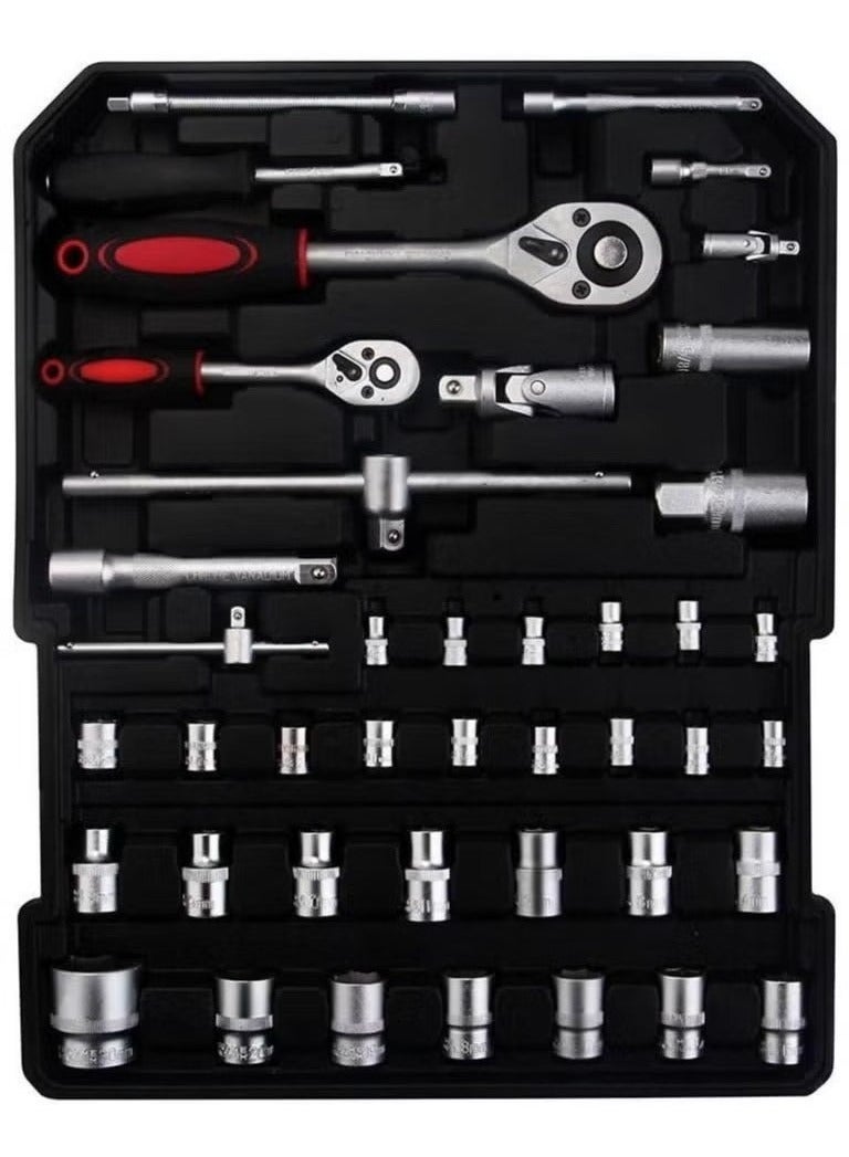 دينكس مجموعة أدوات احترافية مكونة من 187 قطعة، مجموعة أدوات يدوية منزلية، مجموعة أدوات إصلاح السيارات مع حقيبة عربة من الألومنيوم، لون فضي - Image 4