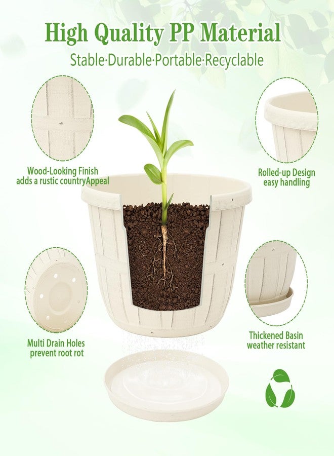 Quarut 12 Inch Large Planter Pot for Plants Indoor Outdoor, 4 Pack Plastic Flower Pots with Drainage Hole & Tray, Modern Decorative Garden Pot with Saucer, Plant Container for House（Beige） - Image 2
