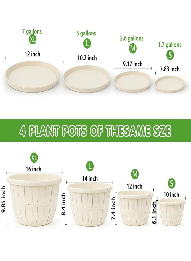 Quarut 12 Inch Large Planter Pot for Plants Indoor Outdoor, 4 Pack Plastic Flower Pots with Drainage Hole & Tray, Modern Decorative Garden Pot with Saucer, Plant Container for House（Beige） - Image 3