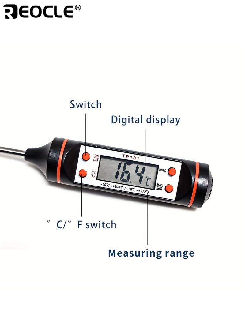 REOCLE Display Digital Food Thermometer  with Stainless Steel Probe Accurate Cooking Temperature for BBQ Baking Grilling Easy to Read Large Screen Includes LR44 Battery - Image 3