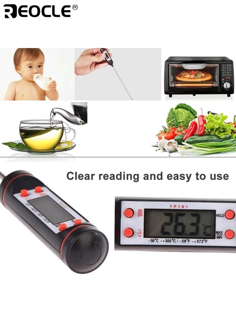 REOCLE Display Digital Food Thermometer  with Stainless Steel Probe Accurate Cooking Temperature for BBQ Baking Grilling Easy to Read Large Screen Includes LR44 Battery - Image 2