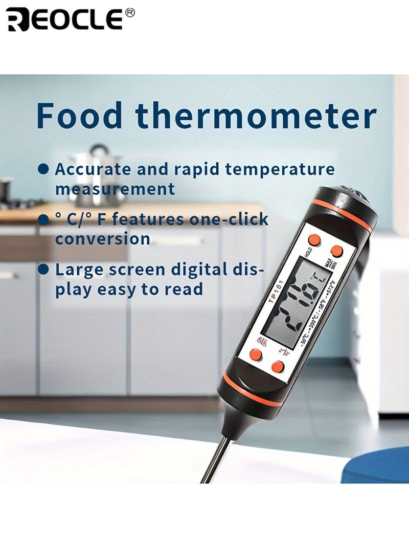 REOCLE Display Digital Food Thermometer  with Stainless Steel Probe Accurate Cooking Temperature for BBQ Baking Grilling Easy to Read Large Screen Includes LR44 Battery - Image 1