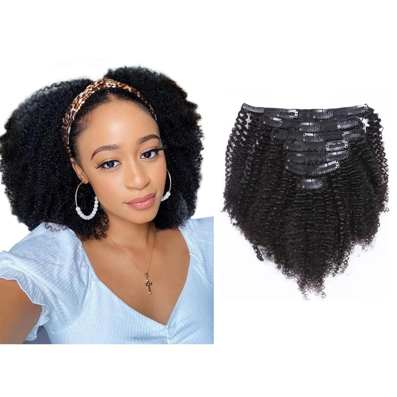 Afro Kinky Curly Clip in Human Remy Hair Extensions Brazilian Curly Clips Hair Extensions 4B 4C 8A Virgin Thick Natural Black Color Clip on For Black Women 1022 inch 14 inch AC 1B