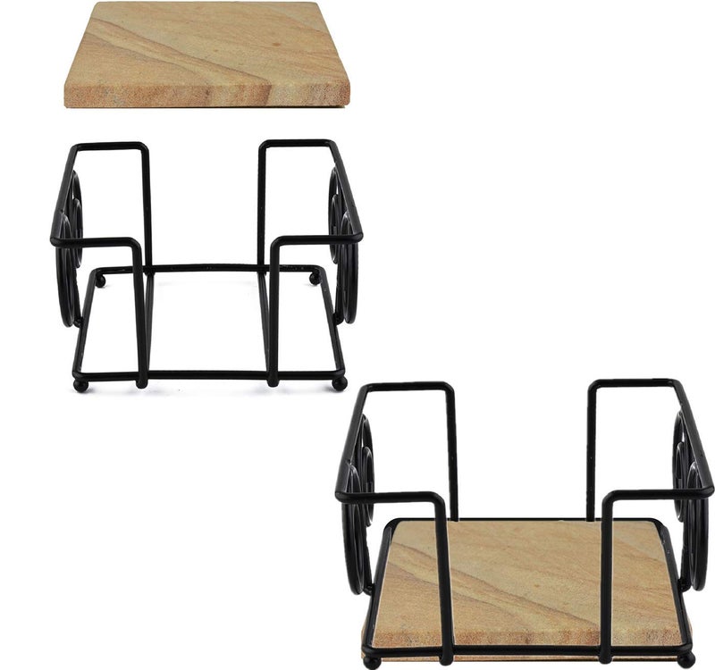 ROJOSER Kocent Vintage Coaster Holder Black Iron Metal Holder Storage Caddy For Both Round And Square Coasters Fit 4 To 9 Pieces Coasters 4.3 Inch (1) - Image 3