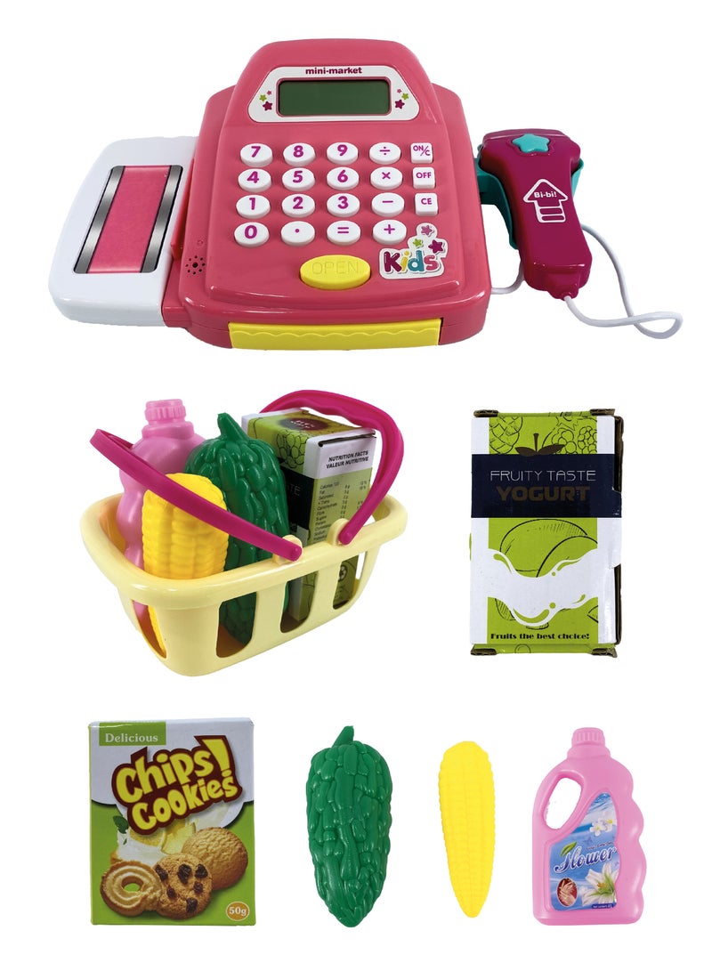 Children's cash register with shopping basket and accessories, a fun educational toy to develop buying and selling skills and product recognition. - Image 2