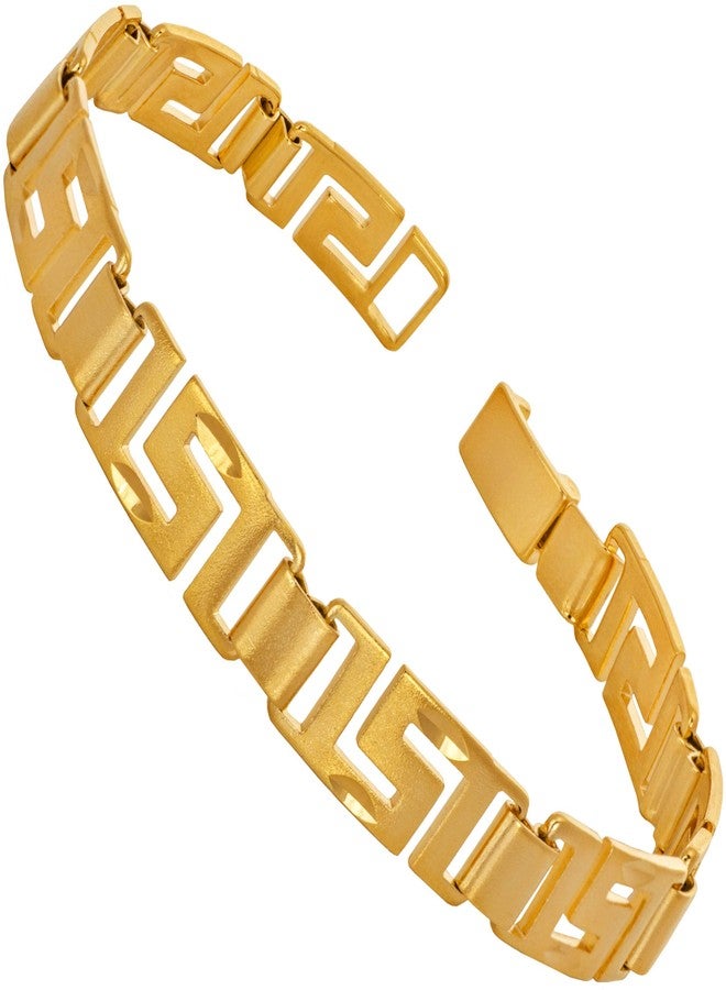 LIFETIME JEWELRY 8.5mm Greek Key Bracelet for Women and Men 24k Real Gold Plated Charm (7) - Image 1