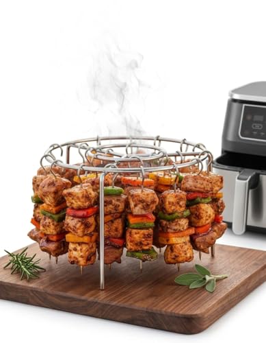 Tatasay Air Fryer Grill Accessories Kit with 24 Skewers | Stainless Steel Barbecue Rack & Vertical Meat Skewers for Air Fryer | Non-Stick Round Hanging Skewers for Even Cooking - Image 1