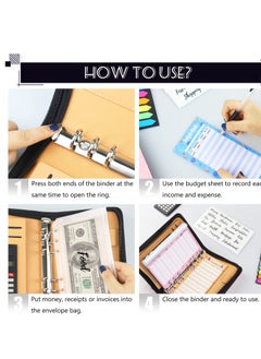 KASTWAVE Budget Binder with Zipper Envelopes, Cash Envelopes for Budgeting, A6 PU Leather Budget Planner with Cash Envelopes Calculator, Bill Money Organizer for Cash Saving Budget System Wallet (Black)  - Image 5