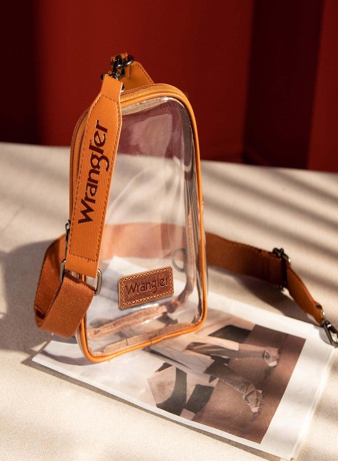 Wrangler حقائب سلاينغ شفافة للنساء من رانجلر معتمدة من الملعب، حقيبة كتف مع حزام قابل للفصل للفعاليات الرياضية والحفلات، بني WG87-226BR - Image 5