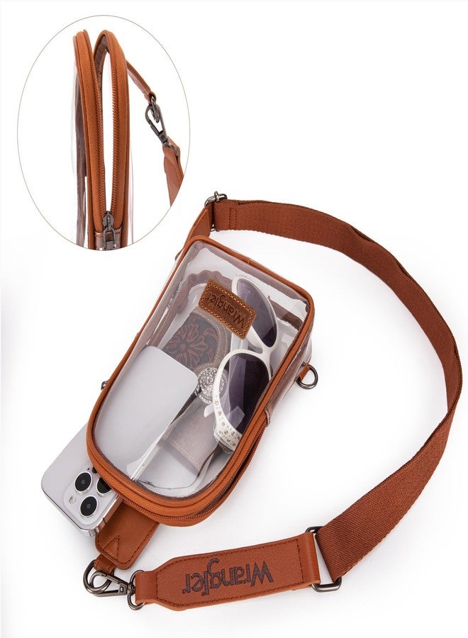 Wrangler حقائب سلاينغ شفافة للنساء من رانجلر معتمدة من الملعب، حقيبة كتف مع حزام قابل للفصل للفعاليات الرياضية والحفلات، بني WG87-226BR - Image 4