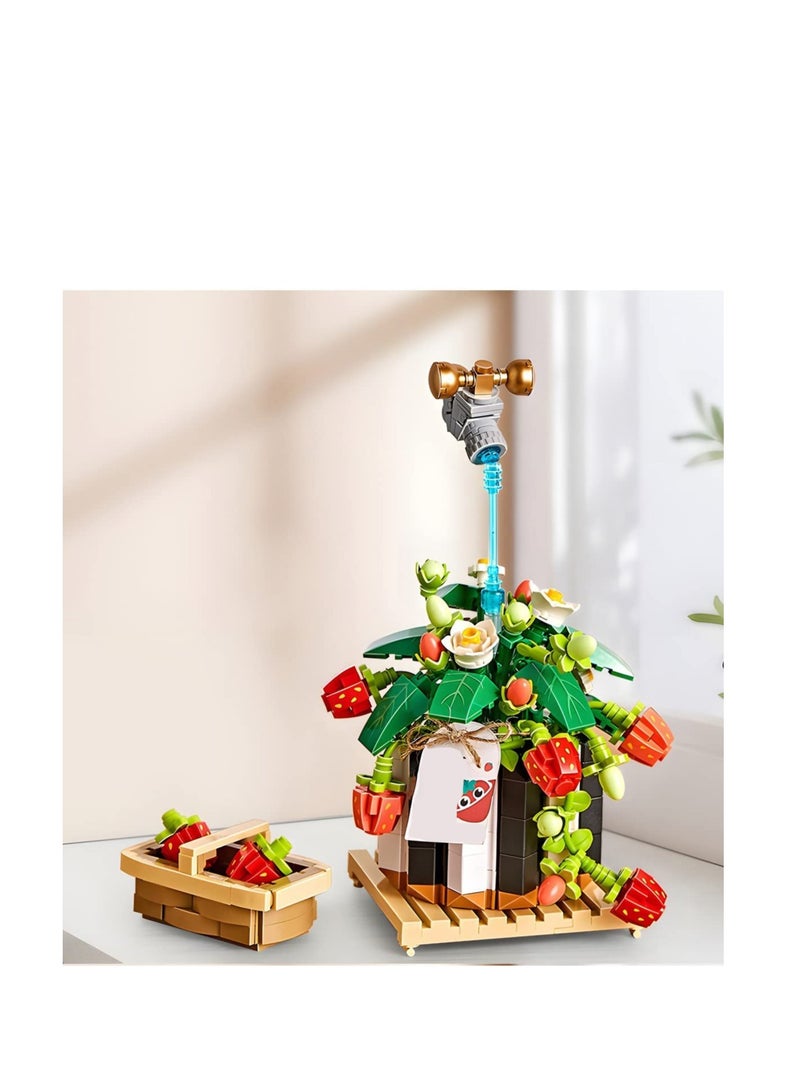 Zikra طقم بناء باقة فراولة مصغرة مزروعة 686 قطعة كتل بناء زخرفة مكتبية منزلية صناعية للفراولة مجموعة نباتية إبداعية للهدايا غير متوافقة مع ليغو - Image 5