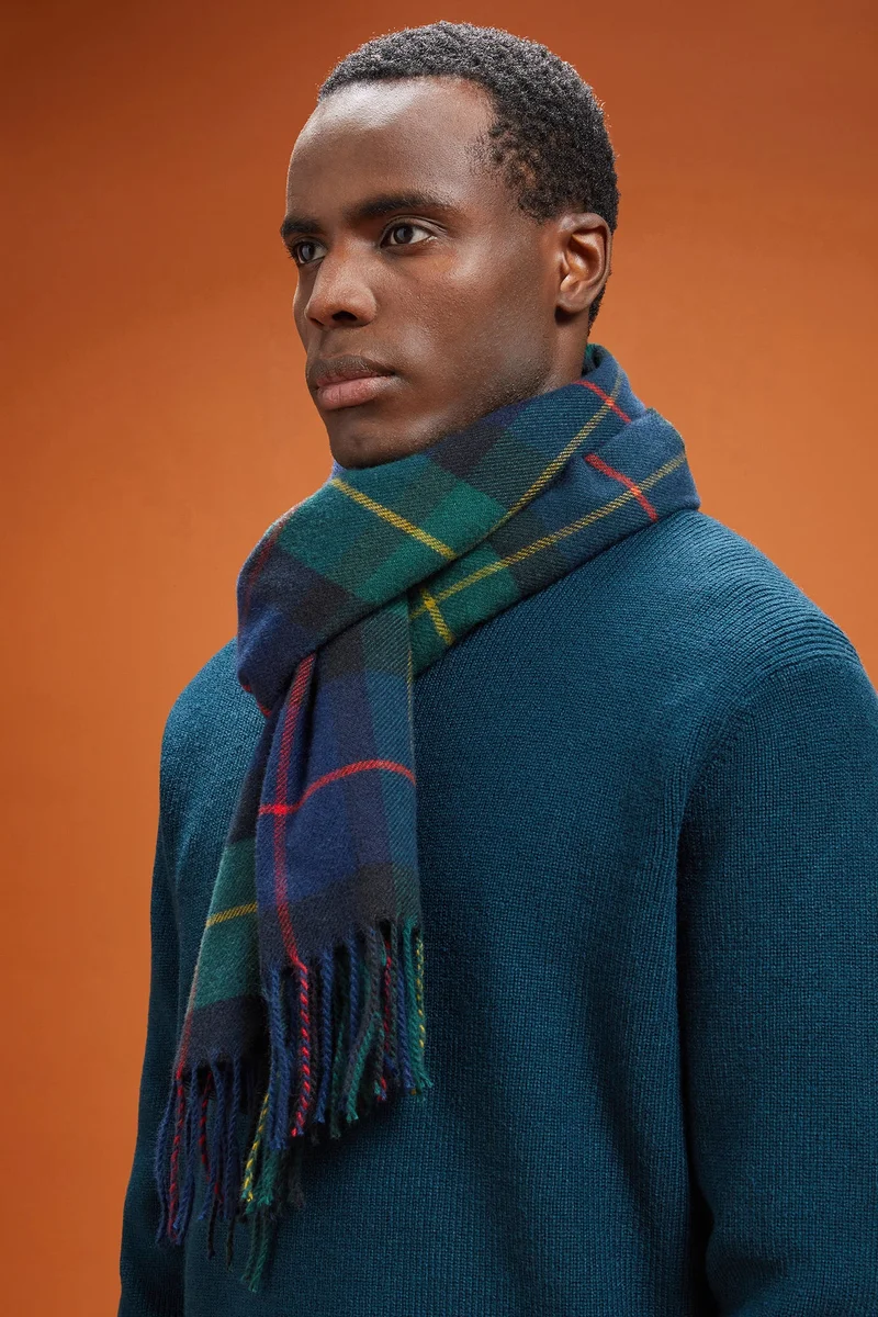 Doppelganger Green Men's tartan patterned scarf with fringes - Green for Men | Best Price UAE