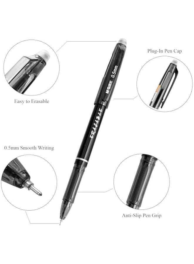 Arabest 12 Pack Fine Point 0.5mm Black Erasable Gel Pens with Comfort Grip and Cap - Fix Errors Easily While Writing, Drawing, or Solving Puzzles  - Image 3