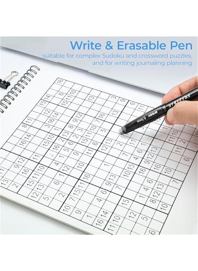 Arabest 12 Pack Fine Point 0.5mm Black Erasable Gel Pens with Comfort Grip and Cap - Fix Errors Easily While Writing, Drawing, or Solving Puzzles  - Image 5