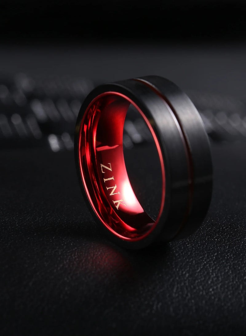 ZINK Men's Black & Red Stainless Steel/Tungsten Ring | ZJRG031TBR-21 - Image 4