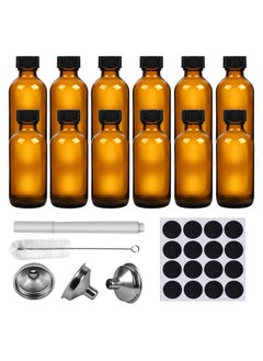 SKYLINK 12Pack 2oz Amber Glass Bottles with Lids – Reusable Storage Containers for DIY, Kitchen, and Travel – Includes Funnels, Labels & Cleaning Brush  - Image 1