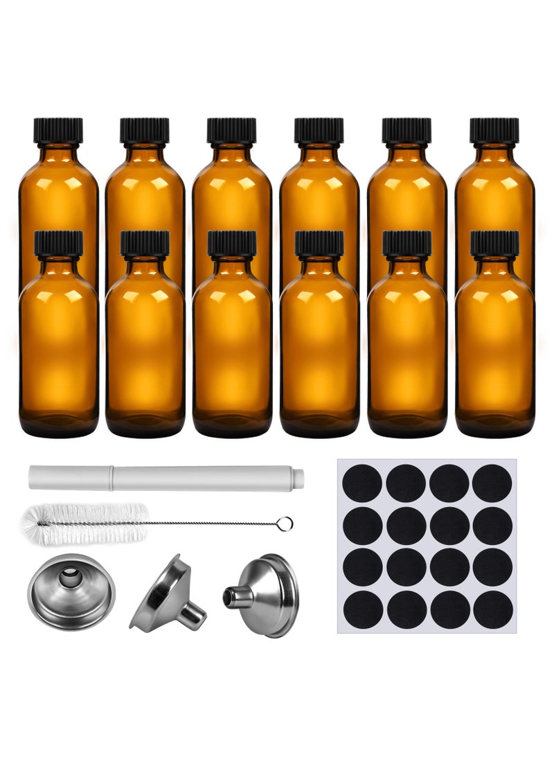SKYLINK - 12Pack 2oz Amber Glass Bottles with Lids – Reusable Storage Containers for DIY, Kitchen, and Travel – Includes Funnels, Labels & Cleaning Brush - Image 1