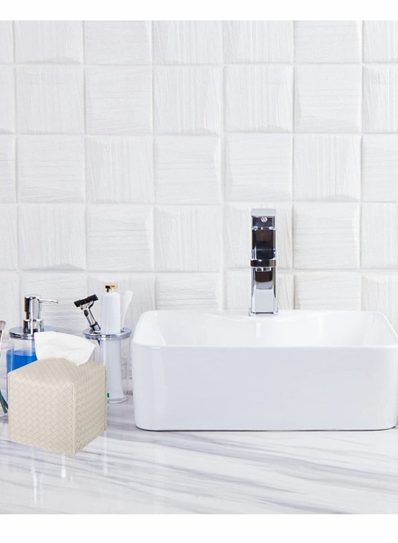 كابتن تيك صندوق مناديل ، صندوق تخزين كلينكس مربع منسوج من جلد البولي يوريثان ، رف منظم مناديل للحمام وغرفة النوم والمكتب والسيارة (أبيض) - Image 1