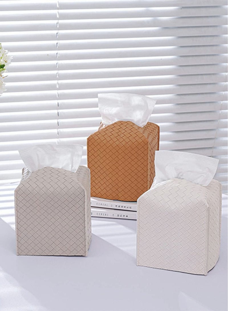 كابتن تيك صندوق مناديل ، صندوق تخزين كلينكس مربع منسوج من جلد البولي يوريثان ، رف منظم مناديل للحمام وغرفة النوم والمكتب والسيارة (أبيض) - Image 3