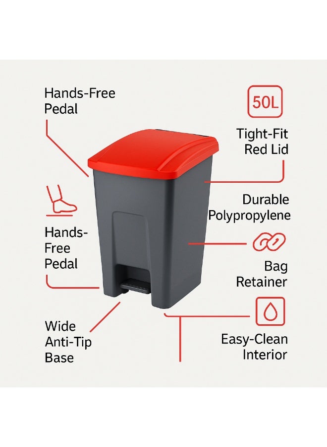 Planet garbage container trash basket with foot pedal & handel hard plastic material used in schools hospital universities malls Red (50 Liter) - Image 3