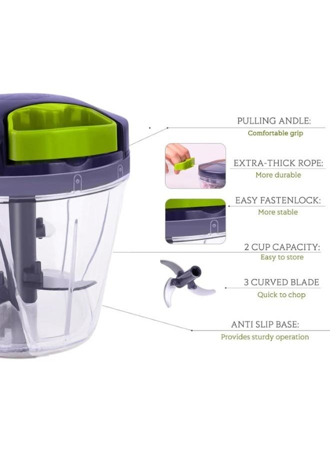 Eoptify Vegetable Chopper 900 ml Manual Chopper with Storage Lid, 5 Blade Vegetable Chopper and Blender, Pull Gatling Onion and Garlic Chopper, Portable Large Hand Chopper for Easy Meal Prep.  - Image 3