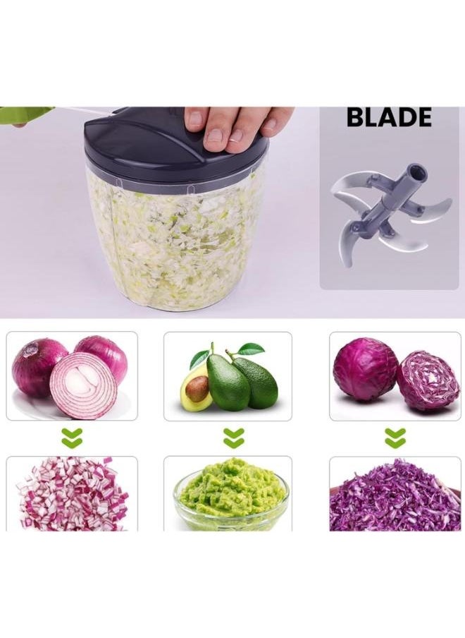 Eoptify Vegetable Chopper 900 ml Manual Chopper with Storage Lid, 5 Blade Vegetable Chopper and Blender, Pull Gatling Onion and Garlic Chopper, Portable Large Hand Chopper for Easy Meal Prep.  - Image 4