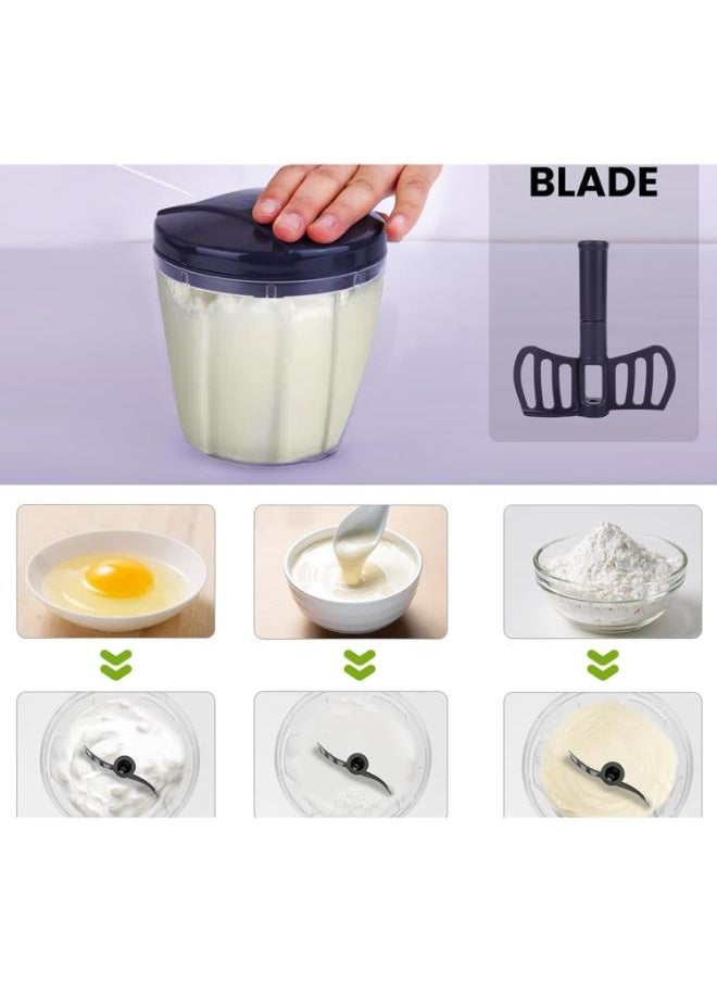 Vegetable Chopper 900 ml Manual Chopper with Storage Lid, 5 Blade Vegetable Chopper and Blender, Pull Gatling Onion and Garlic Chopper, Portable Large Hand Chopper for Easy Meal Prep.