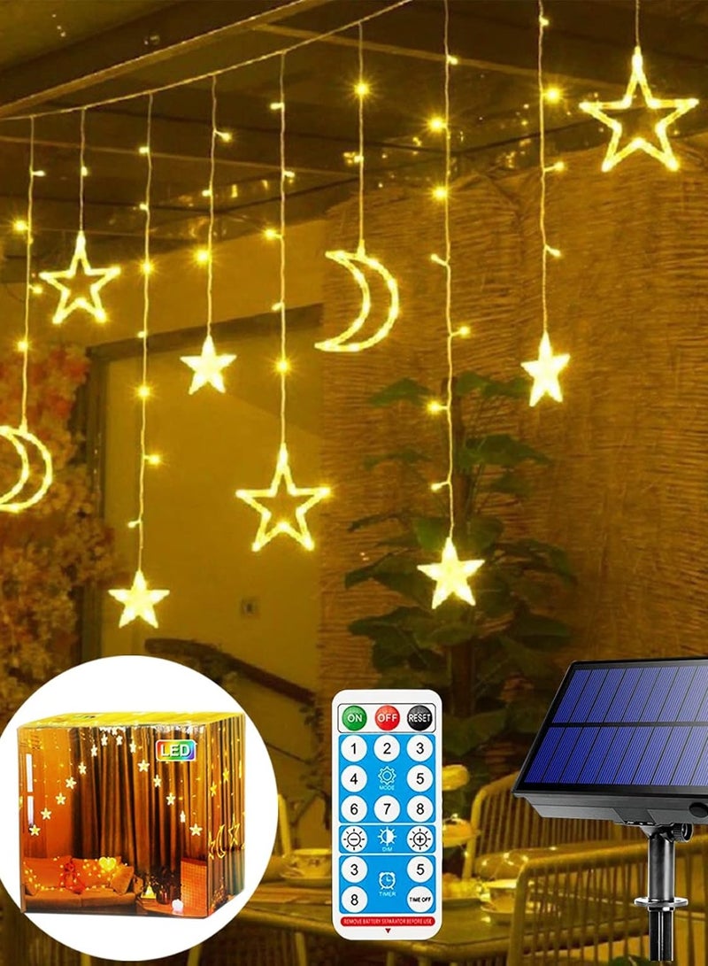 معرض الأعياد زينة رمضان، نجوم الطاقة الشمسية، أضواء رمضان، أضواء ستارة LED خارجية، أضواء سلسلة، زينة للعطلات، أضواء الجنية المتلألئة، 8 أوضاع إضاءة (القمر والنجوم البيضاء الدافئة بالطاقة الشمسية) - Image 1