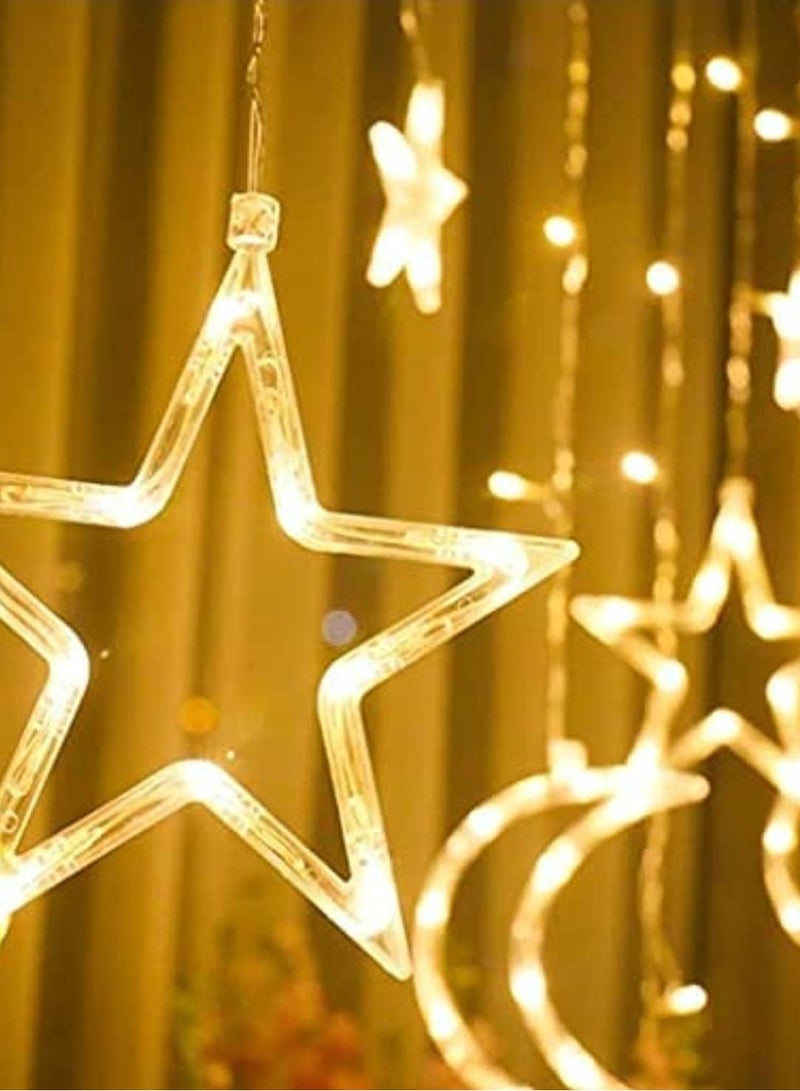 معرض الأعياد زينة رمضان، نجوم الطاقة الشمسية، أضواء رمضان، أضواء ستارة LED خارجية، أضواء سلسلة، زينة للعطلات، أضواء الجنية المتلألئة، 8 أوضاع إضاءة (القمر والنجوم البيضاء الدافئة بالطاقة الشمسية) - Image 2