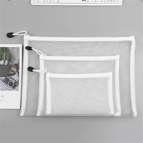 SWILAK 3 Stationary Transparent Pouch, Mesh Zipper Bags, File Document Bags, Certificates Folder, Pencil Pen Cases, Envelope Bag, Cosmetic Pouch with Zipper, Travel Organizer (Set of 3) - Image 3