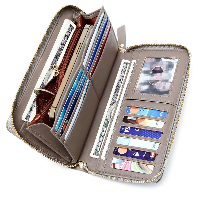 GEEAD Wristlet Wallets for Women PU Leather RFID Blocking Zip Around Long Phone Clutch Wallet - Image 3