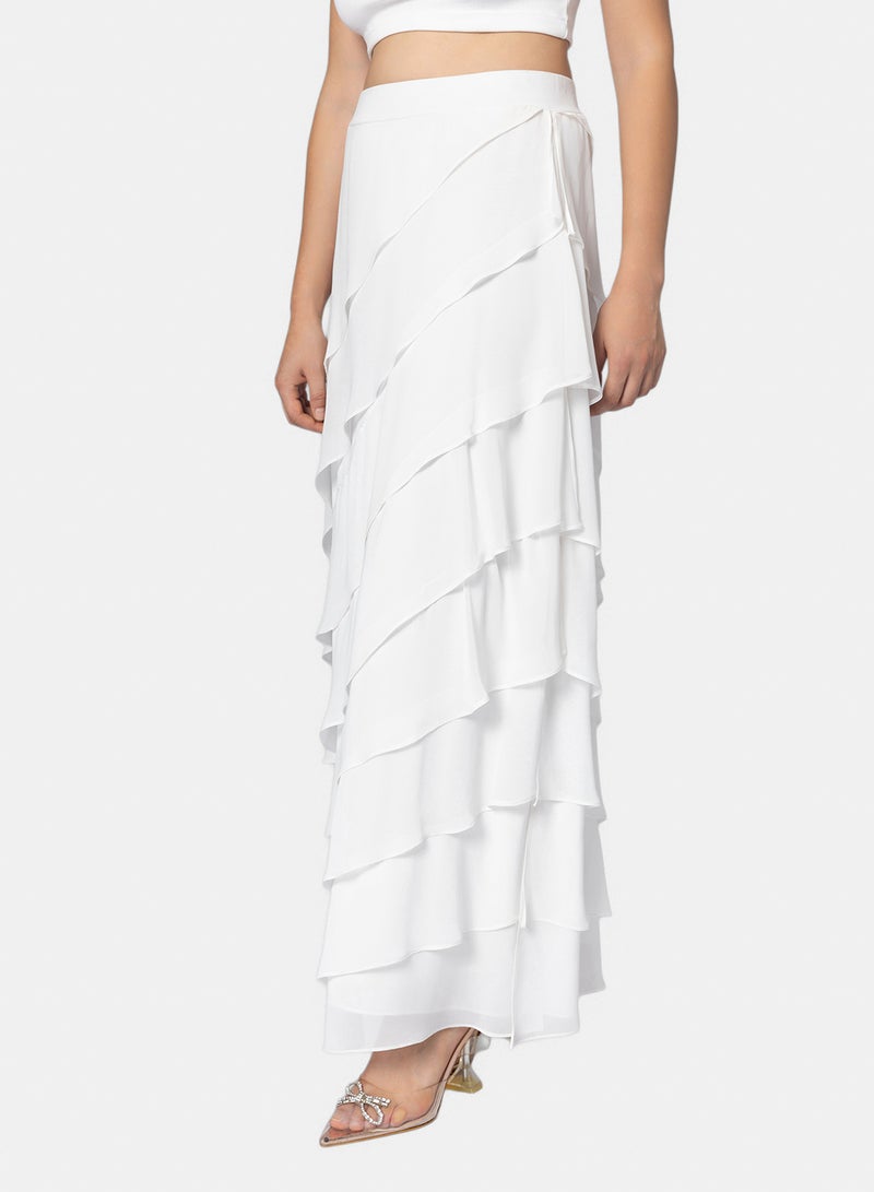 White Asymmetrical Ruffle Skirt
