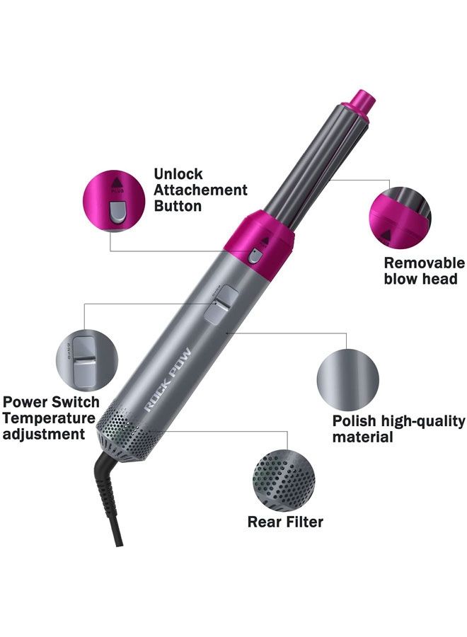 NIBEMINENT 5 in 1 One Step Hair Dryer Styler Grey/Pink - Image 4