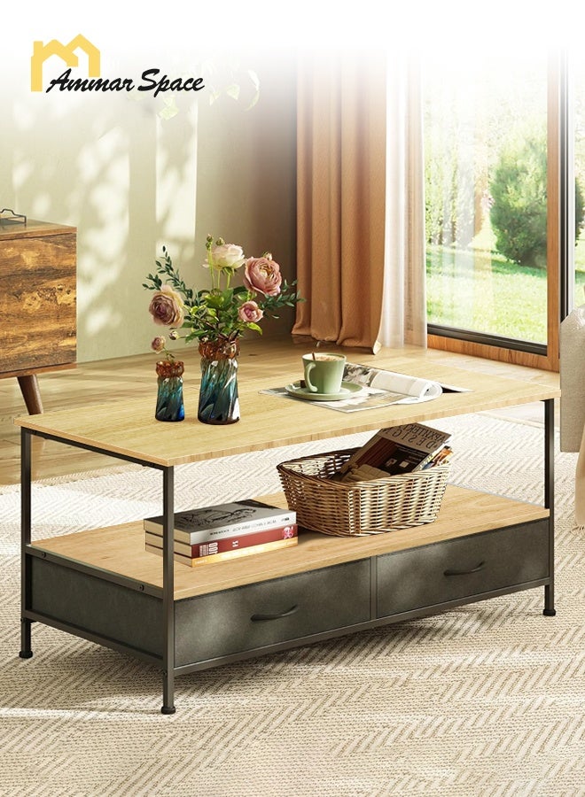 مساحة عمار طاولة قهوة مع مساحة تخزين وأدراج، طاولة مركزية خشبية من مستويين لغرفة المعيشة وغرفة النوم والشقة - Image 1