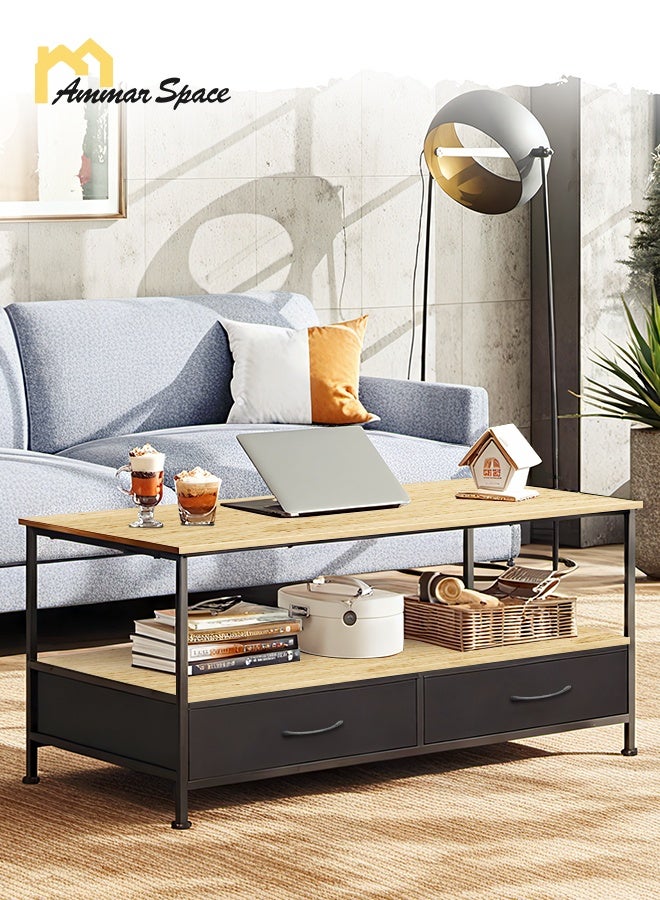 مساحة عمار طاولة قهوة مع مساحة تخزين وأدراج، طاولة مركزية خشبية من مستويين لغرفة المعيشة وغرفة النوم والشقة - Image 2