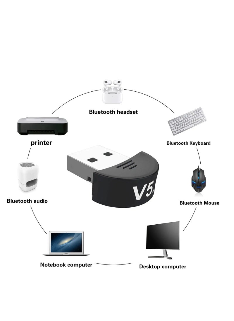 Generic - Bluetooth Adapter for PC，USB Mini Bluetooth 5.0 EDR Dongle for Computer Desktop Wireless Transfer for Mouse, Keyboard, Headphones, Speaker and Other Bluetooth Devices - Image 1