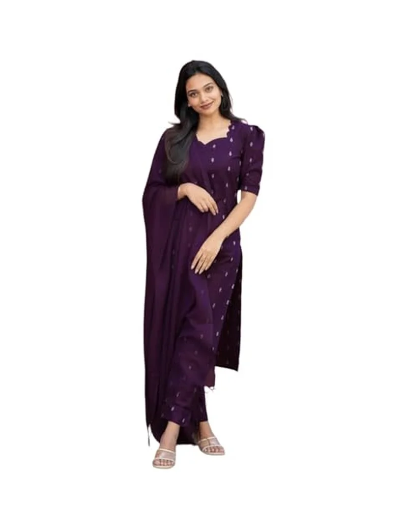 Gosriki GoSriKi Women's Viscose Straight Printed Kurta with Pant and Dupatta