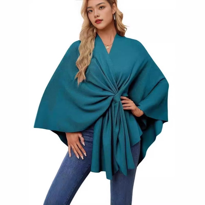 Women's Loose V-Neck Cape Coat for Fall/Winter 2024 - Image 4