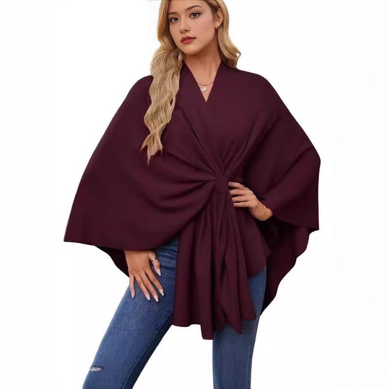 Women's Loose V-Neck Cape Coat for Fall/Winter 2024 - Image 3