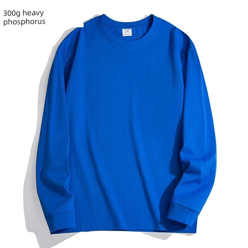 American high street 500g heavy pure cotton solid color base shirt men's and women's long-sleeved t-shirt versatile loose youth top - Image 3