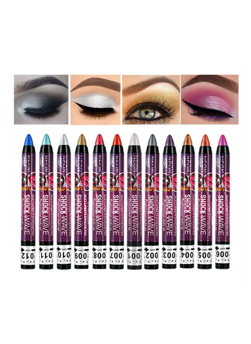 SYOSI - SYOSI 12 Pcs Eyeshadow Stick, Cream Smokey Eyeshadow Metallic Shimmer Crayon, Pro Waterproof and Long Lasting Shiny Bright Starter Rotating Eyeshadow Sticks - Image 1